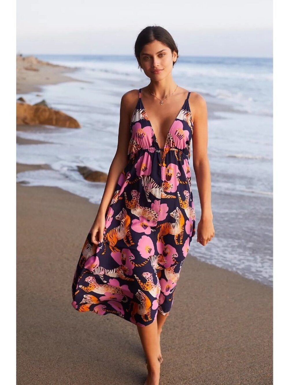 Anthropologie Claire Colin Wildlife Print Midi Dress